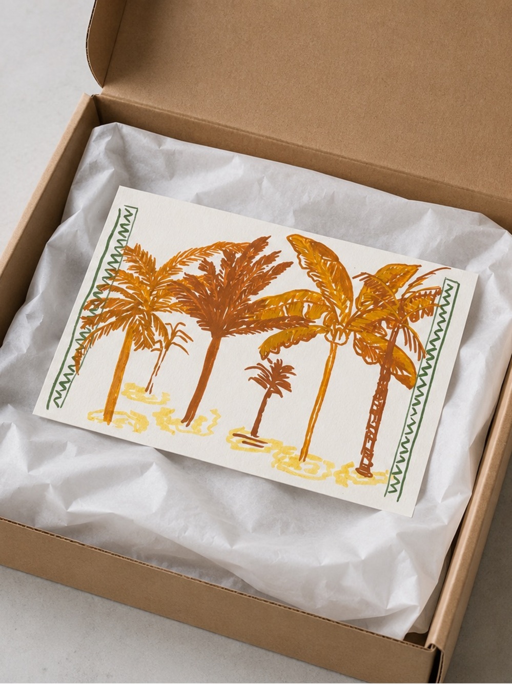 12pcs Palm Tree Art Card Illustration Beach Tropical Card Summer Greeting Cards